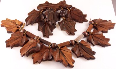 BP70 carved wood oak leaf pin/bracelet